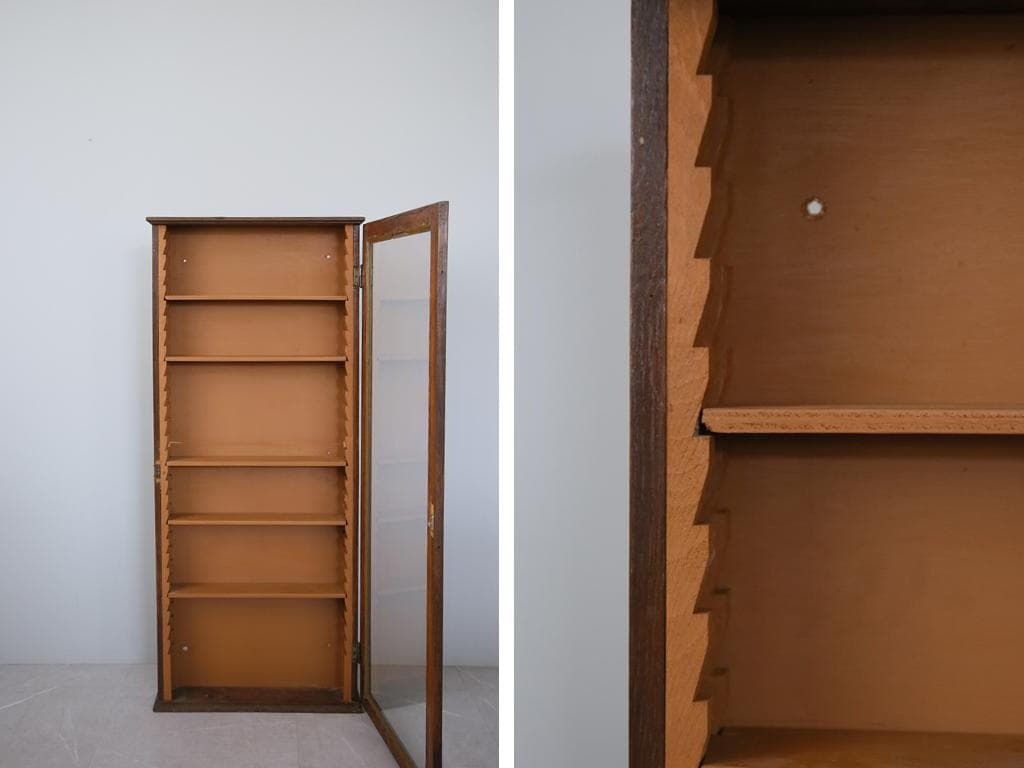 英国アンティーク壁掛けディスプレイショーケース/飾り棚キャビネット(77-199