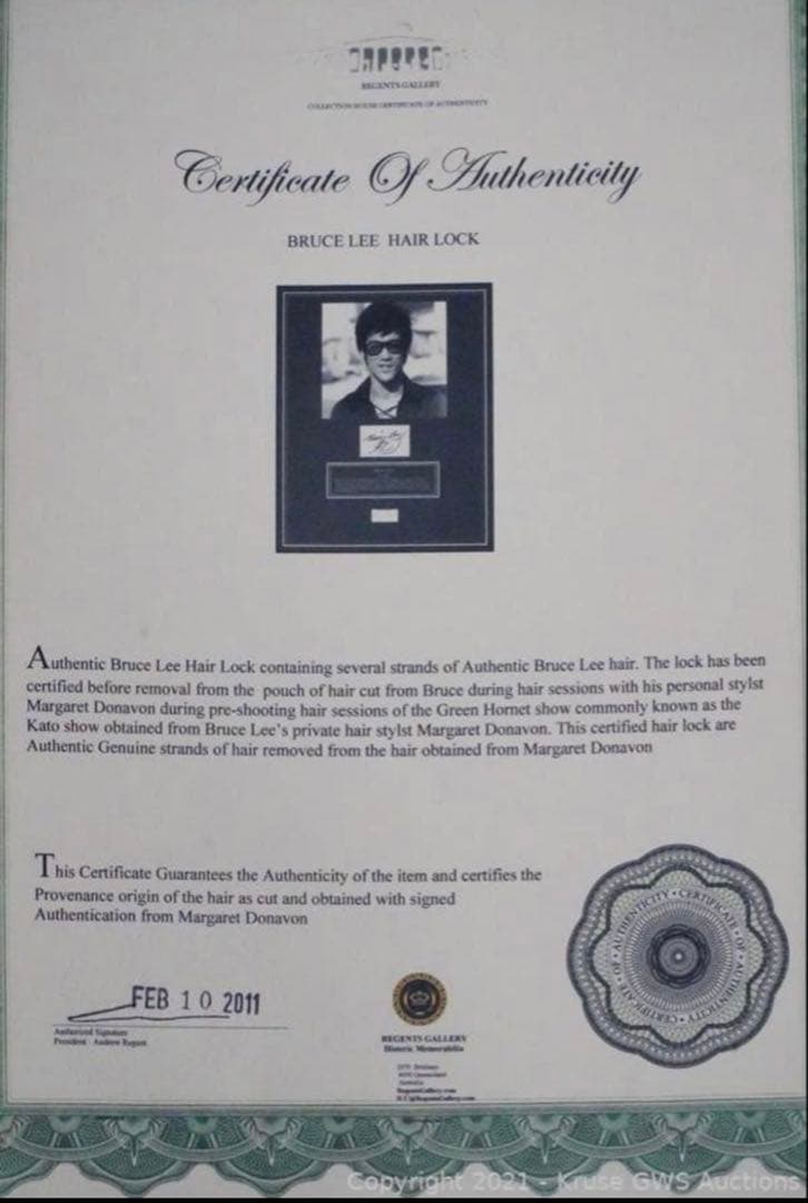 W*Z様 遺品■髪の毛■ブルース・リー■Bruce Lee Authentic