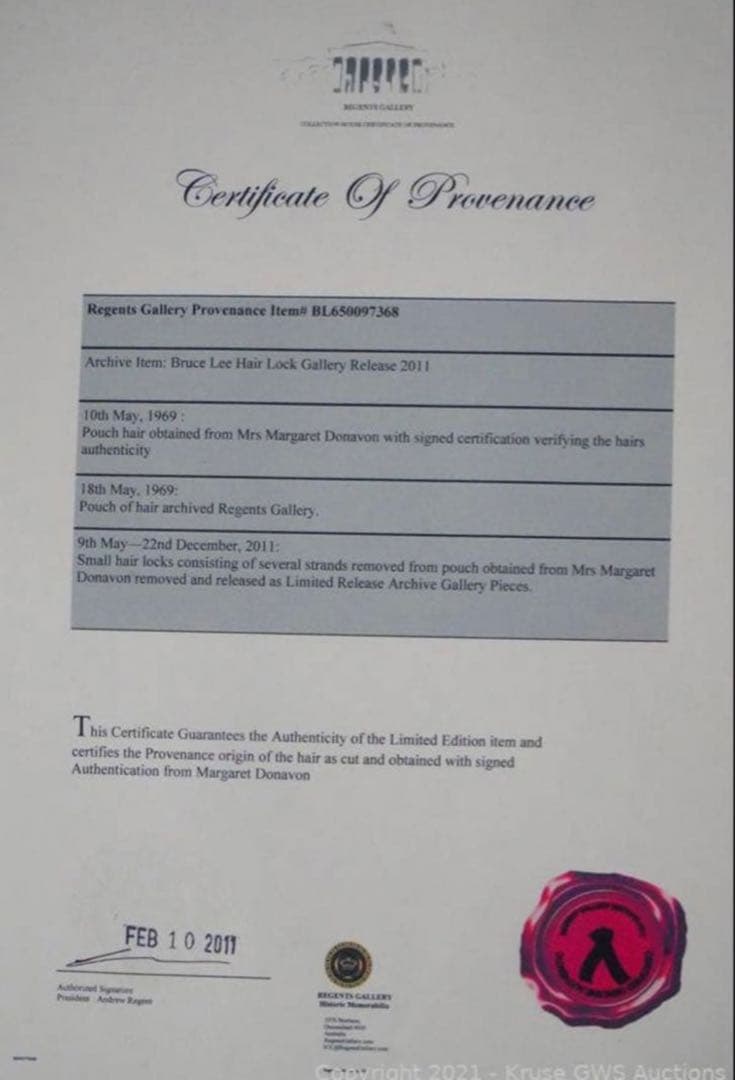 W*Z様 遺品■髪の毛■ブルース・リー■Bruce Lee Authentic