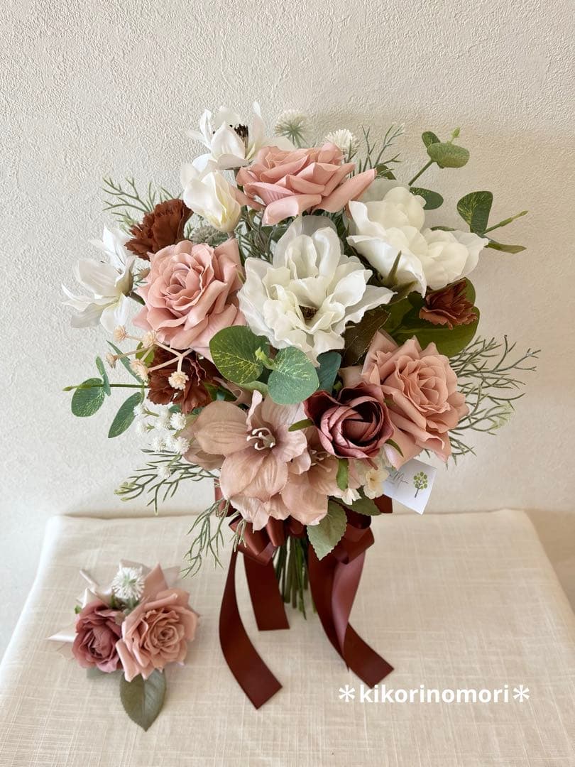 ウェディングブーケとブートニアのセット♡くすみピンクブーケ♡前撮り♡挙式♡