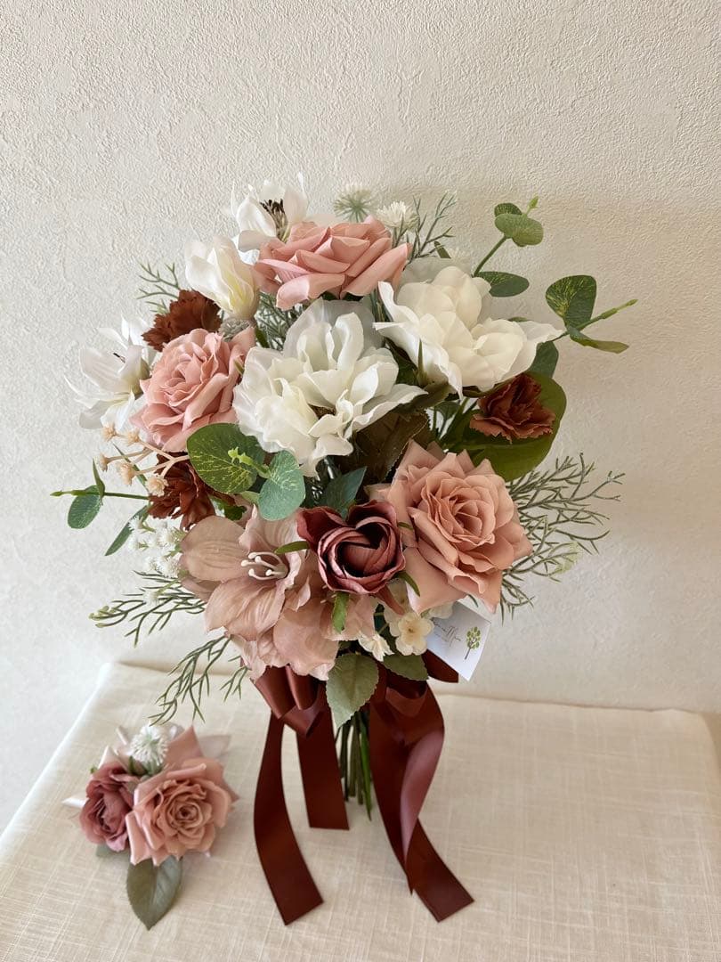 ウェディングブーケとブートニアのセット♡くすみピンクブーケ♡前撮り♡挙式♡