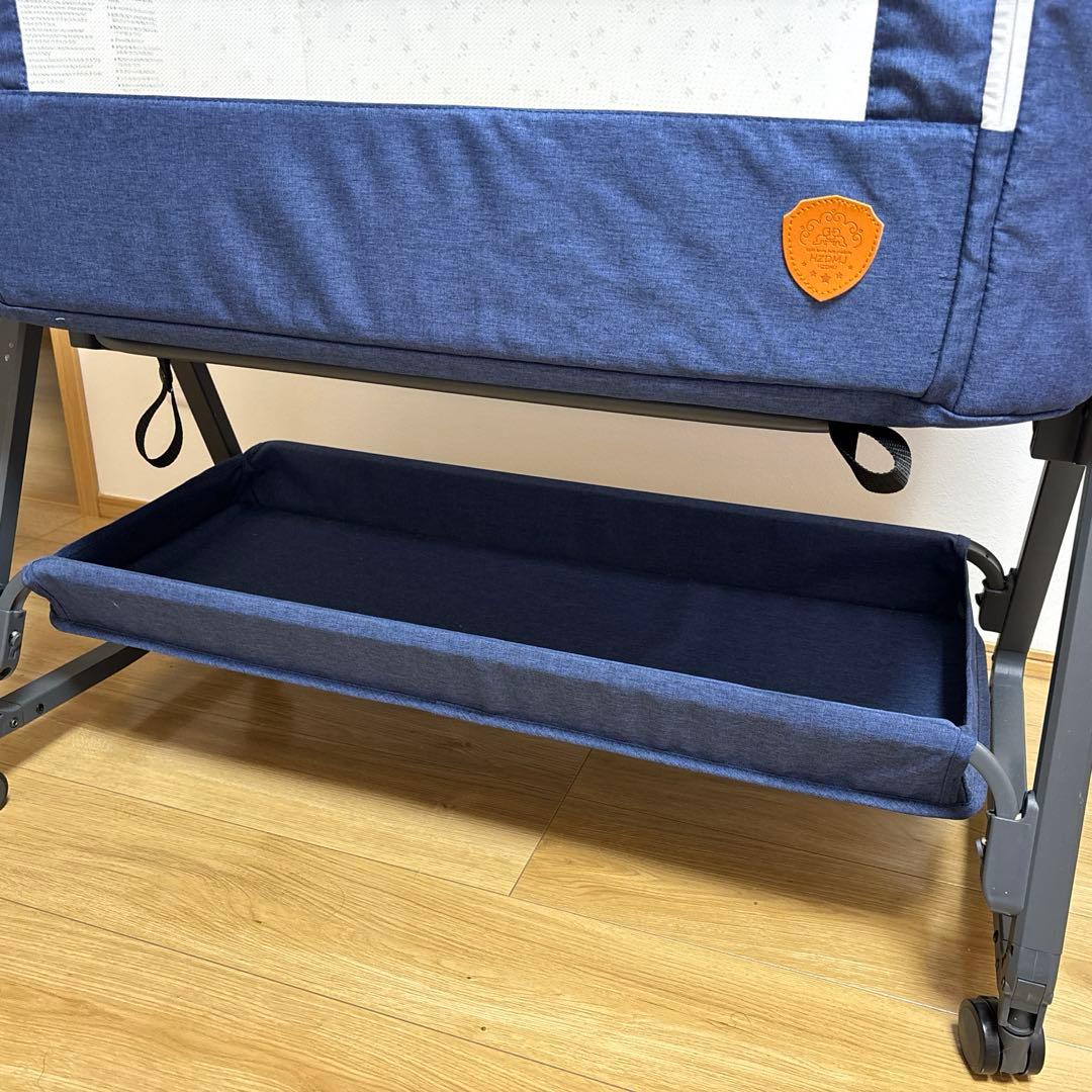 HZDMJ ベビーベッド 紺色　持ち運び 折りたたみ