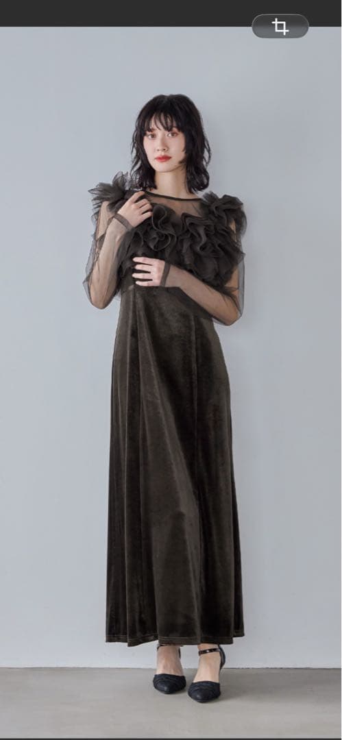 美品nianaニアナ ボリュームフリルレイヤードドレス Mベロア 結婚式同窓会