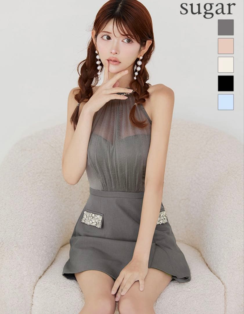 グレー ミニドレス　ローブドフルール