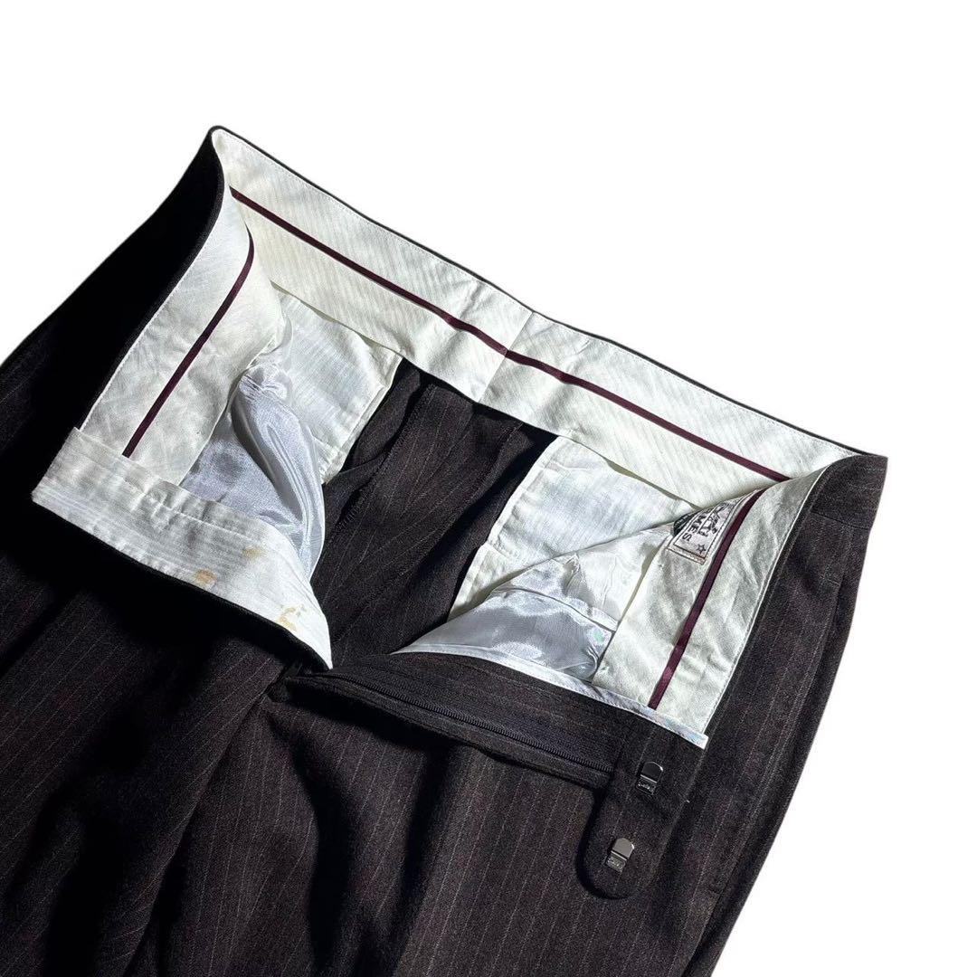 極美品 エルメス HERMES ウールスラックス ストライプ ブラウン 54