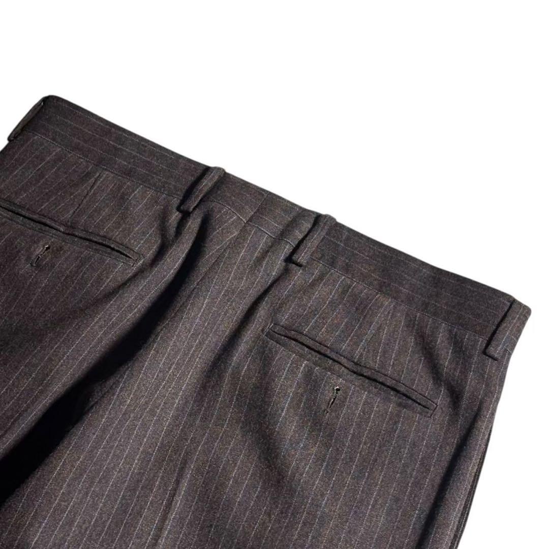 極美品 エルメス HERMES ウールスラックス ストライプ ブラウン 54