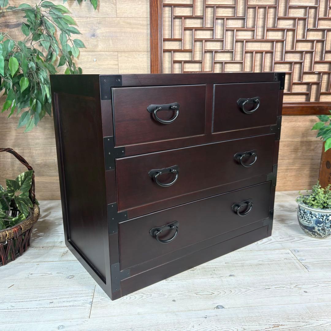 民芸家具和箪笥三段四つ引き木製桐材天然無垢収納家具飾り棚和タンス和室和風チェスト