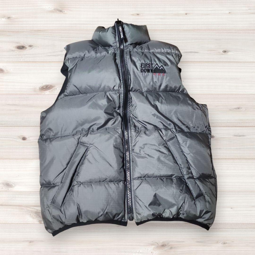 【美品】FIRST　DOWN　ダウンベスト　リバーシブル　黒　グレー　L