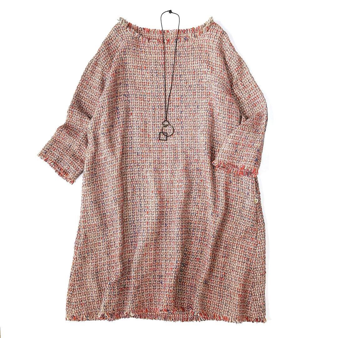 美品⁑45rpm コットンツイードロングワンピース　Aライン　フリンジ　レッド