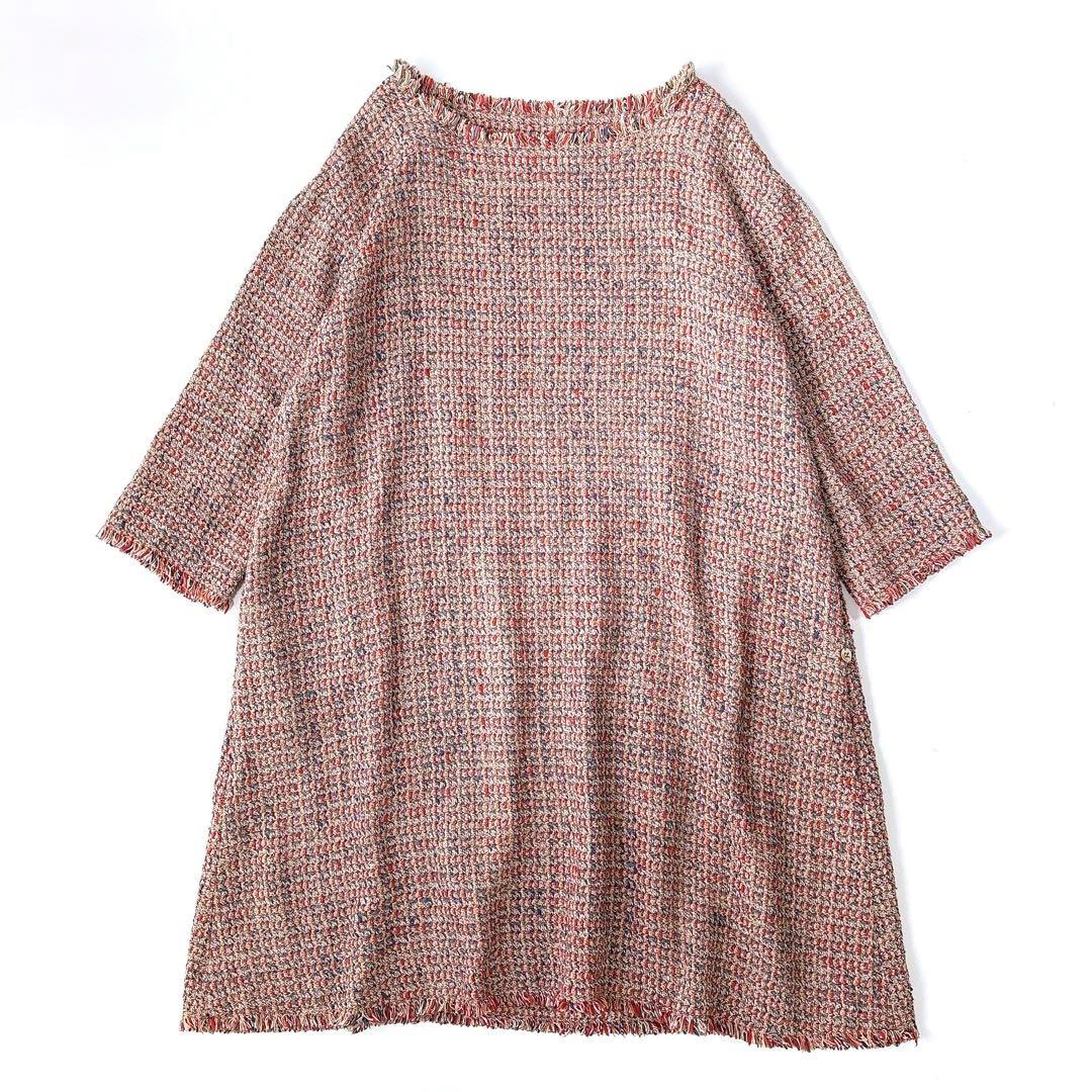美品⁑45rpm コットンツイードロングワンピース　Aライン　フリンジ　レッド