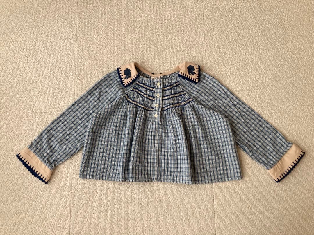 Apolina kids 3-5y HAZEL BLOUSE 青 チェック柄