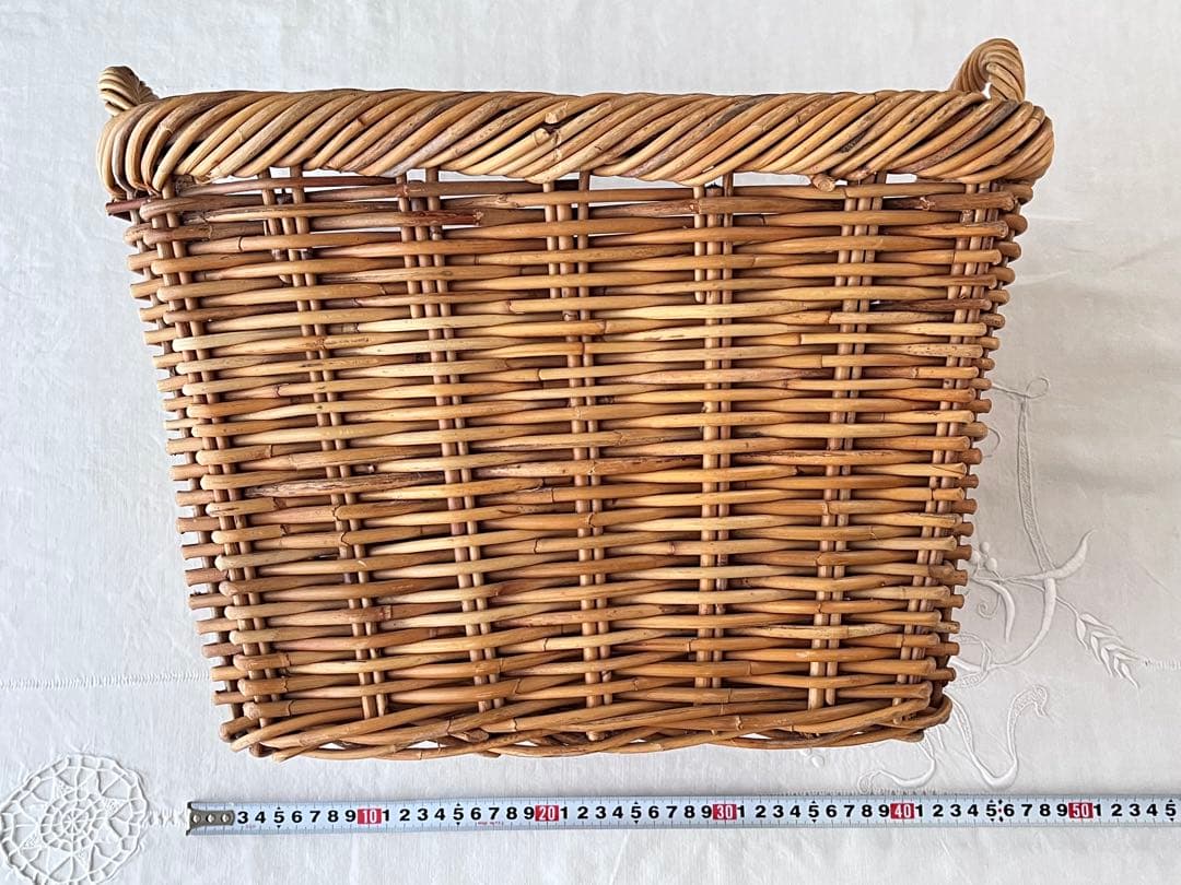 フランスアンティーク 飴色ラタンパニエ スクエア型 バスケット [1976]