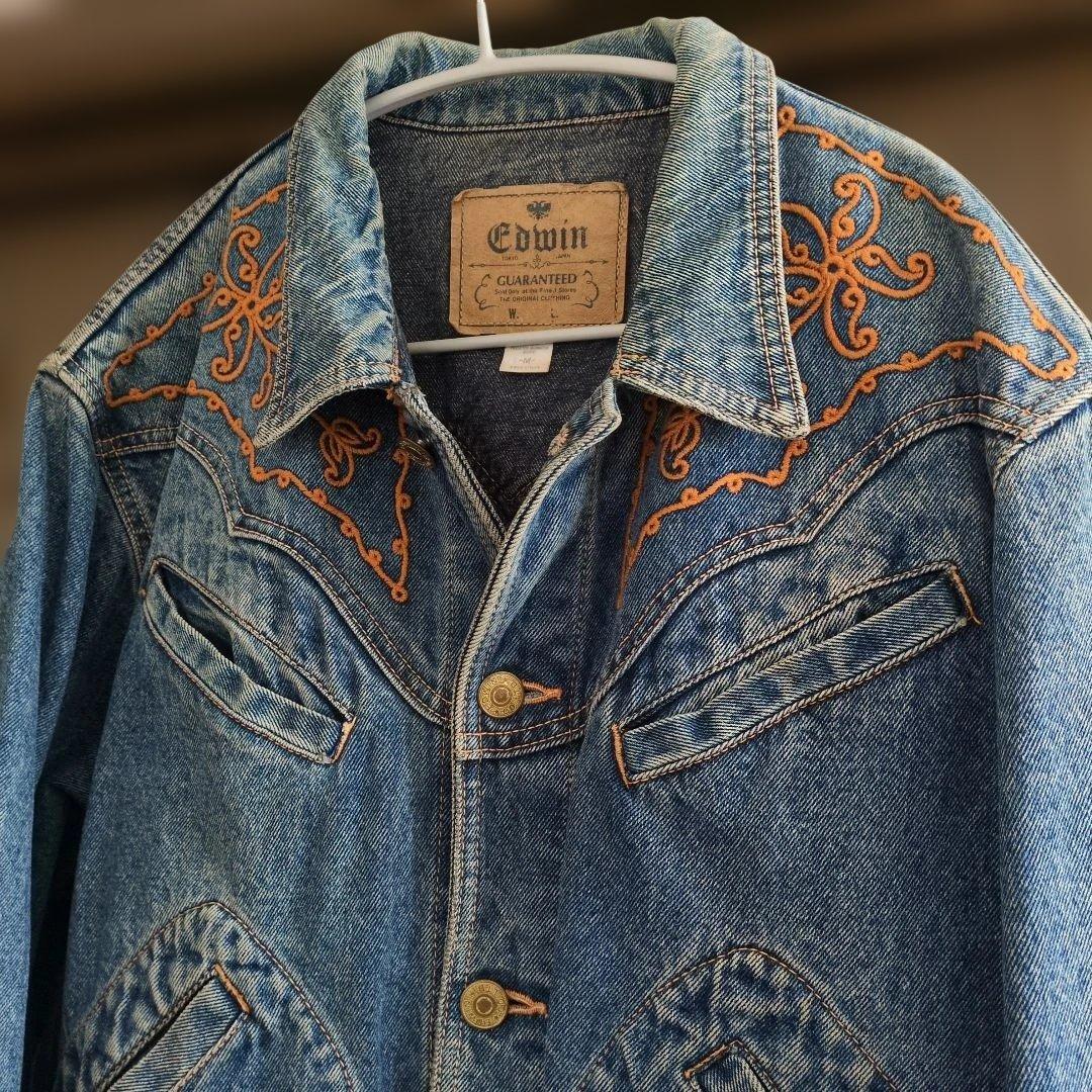EDWIN 90s ヴィンテージ Gジャン 刺繍デニムジャケット メンズMサイズ