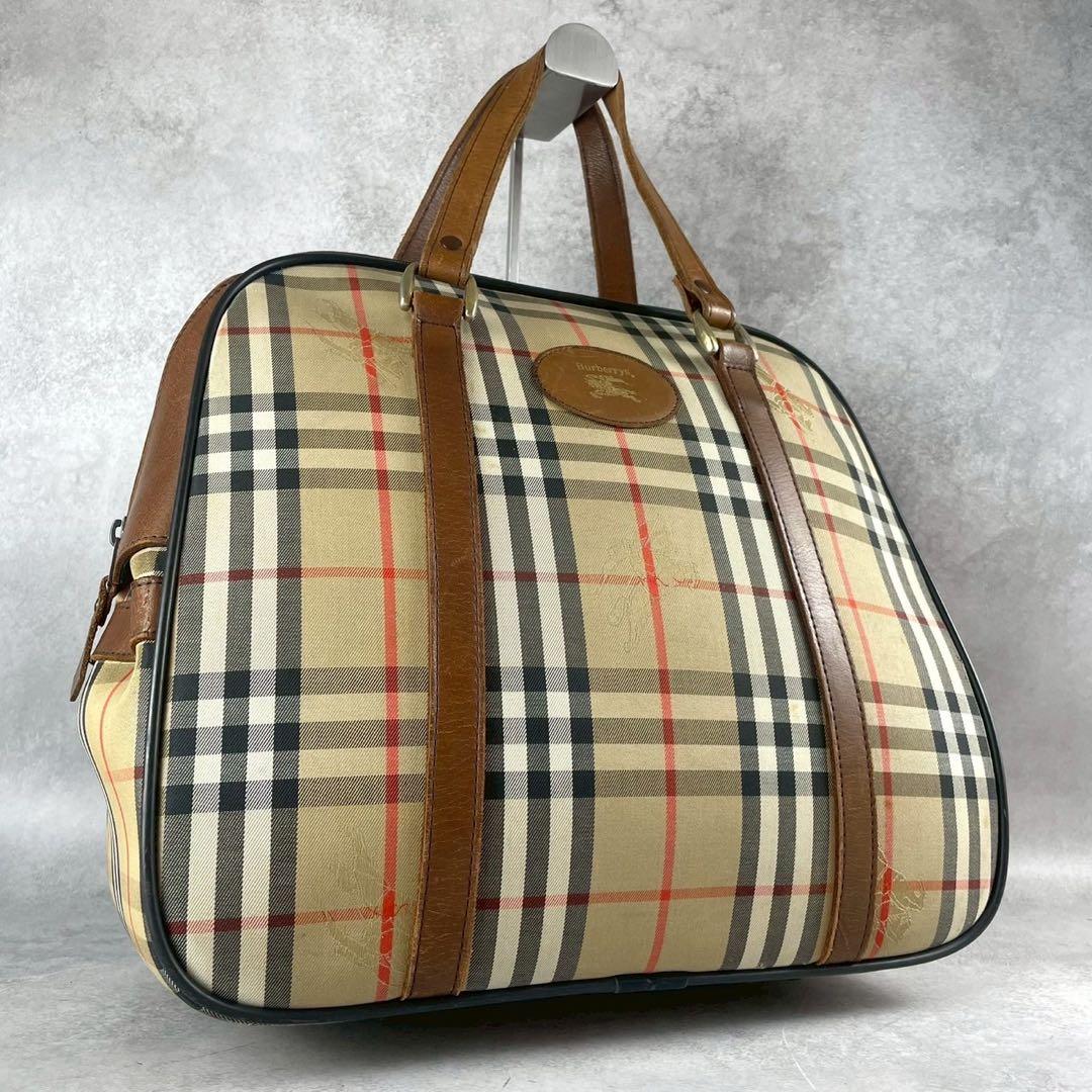 希少　バーバリー　ノバチェック　ボストンバッグ　ハンドバッグ　大容量　ホースロゴ