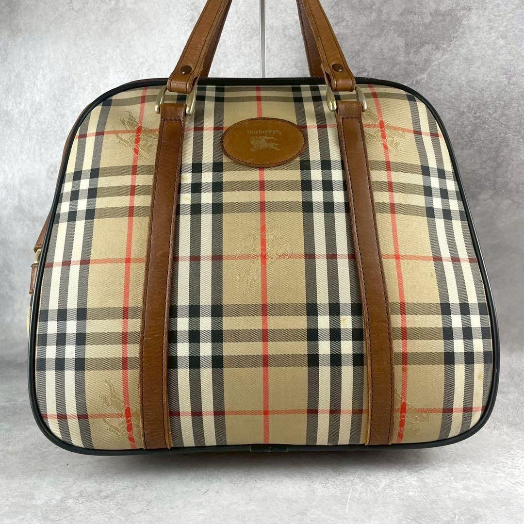 希少　バーバリー　ノバチェック　ボストンバッグ　ハンドバッグ　大容量　ホースロゴ
