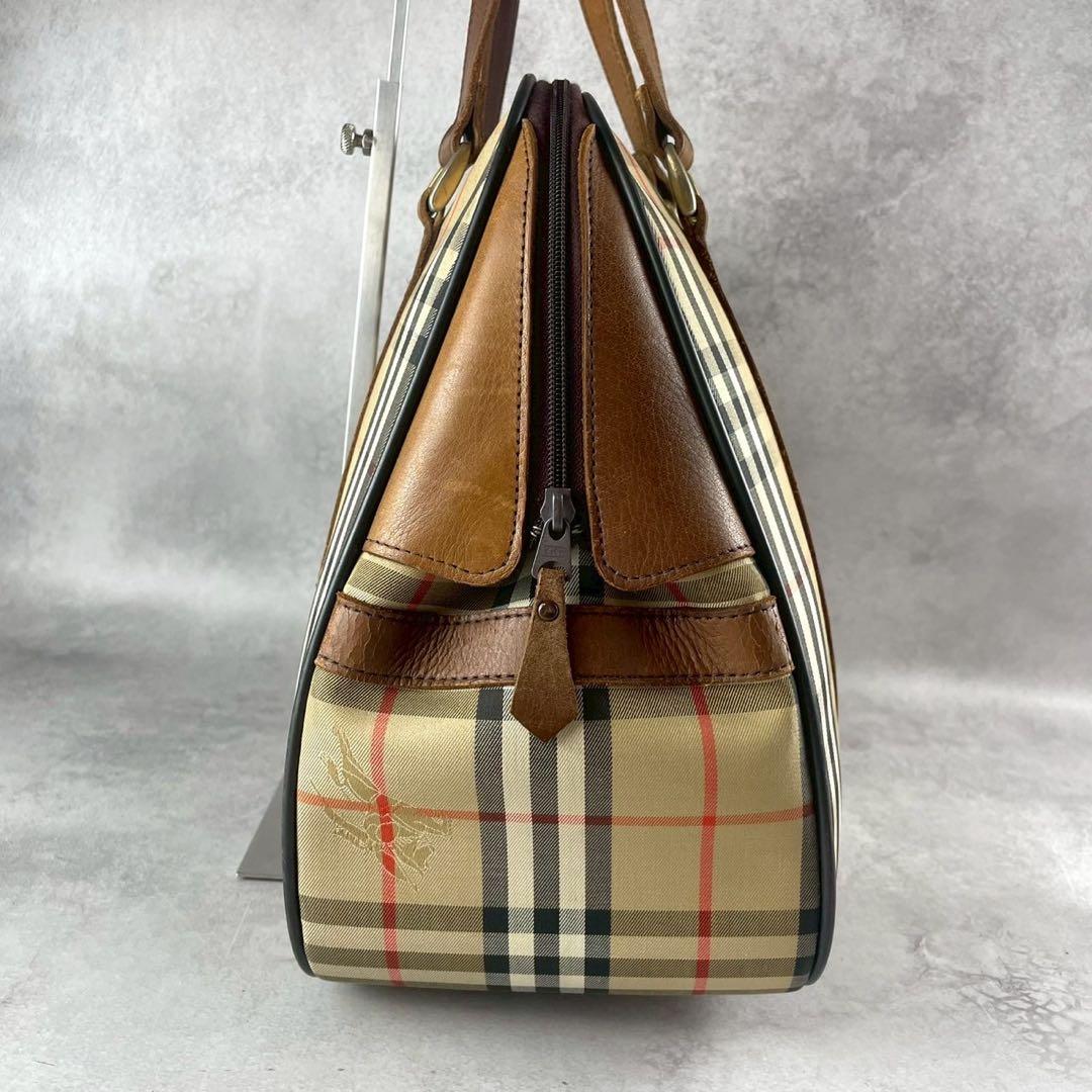 希少　バーバリー　ノバチェック　ボストンバッグ　ハンドバッグ　大容量　ホースロゴ