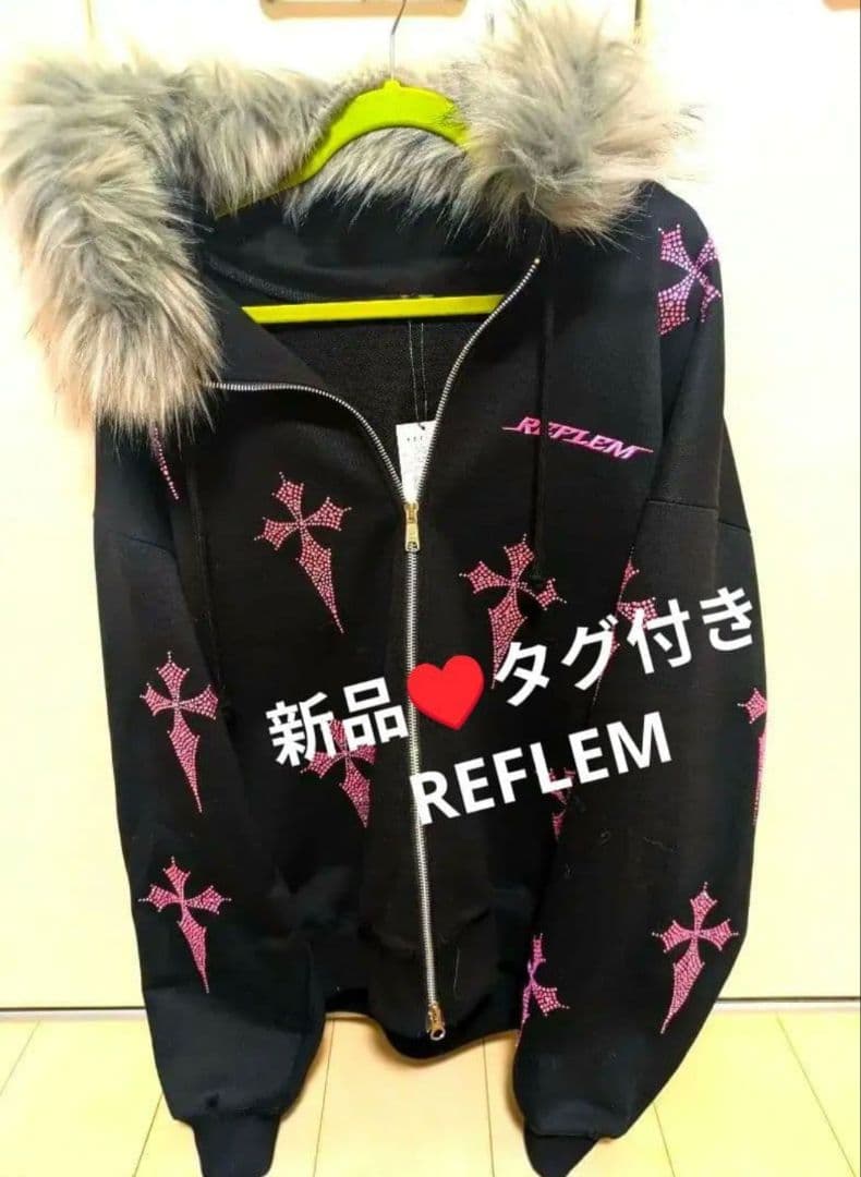 REFLEMタグ付き♥ファー付き十字架クロスZIPパーカーPINK2way♥
