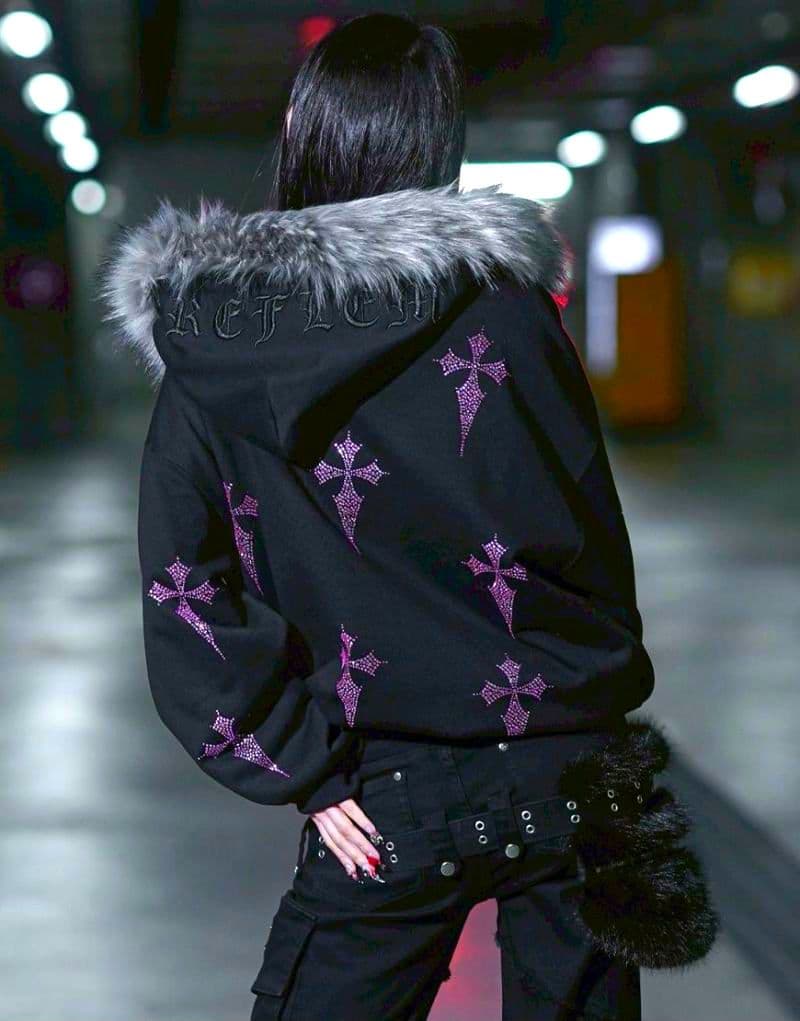 REFLEMタグ付き♥ファー付き十字架クロスZIPパーカーPINK2way♥