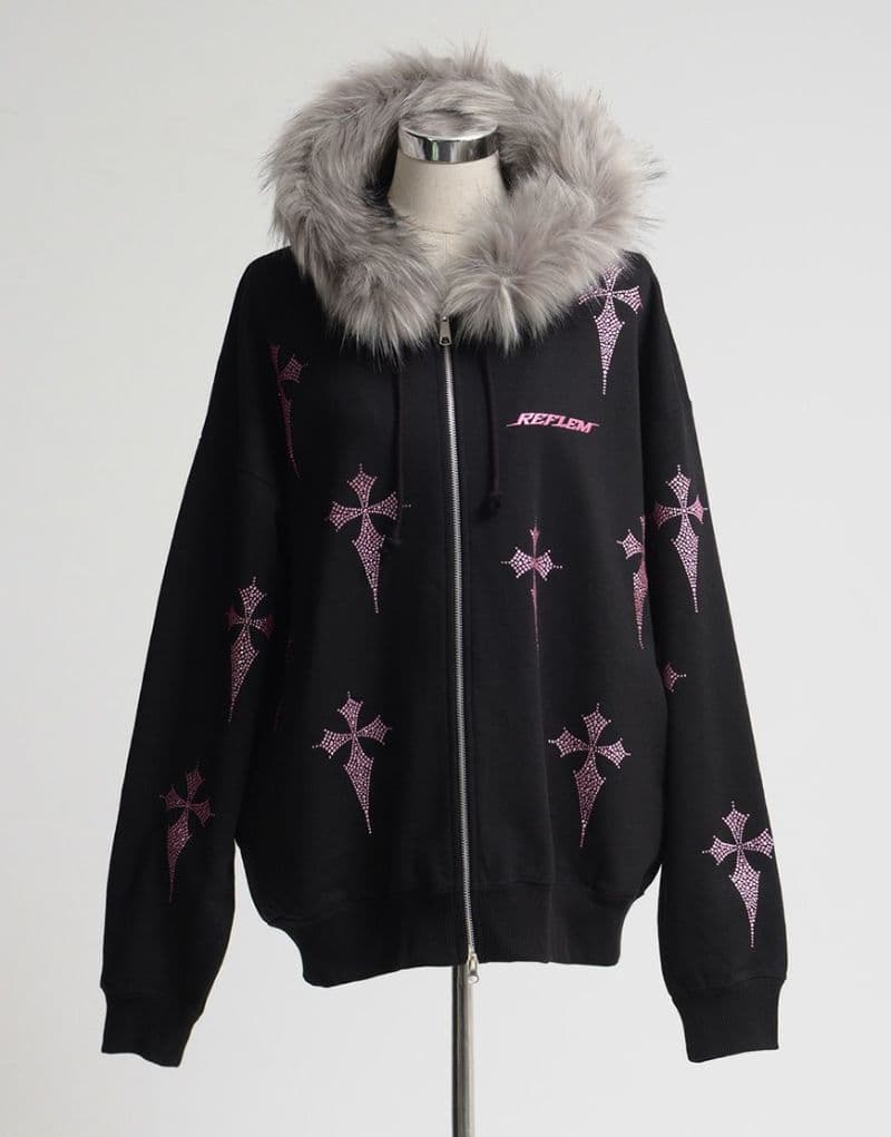 REFLEMタグ付き♥ファー付き十字架クロスZIPパーカーPINK2way♥