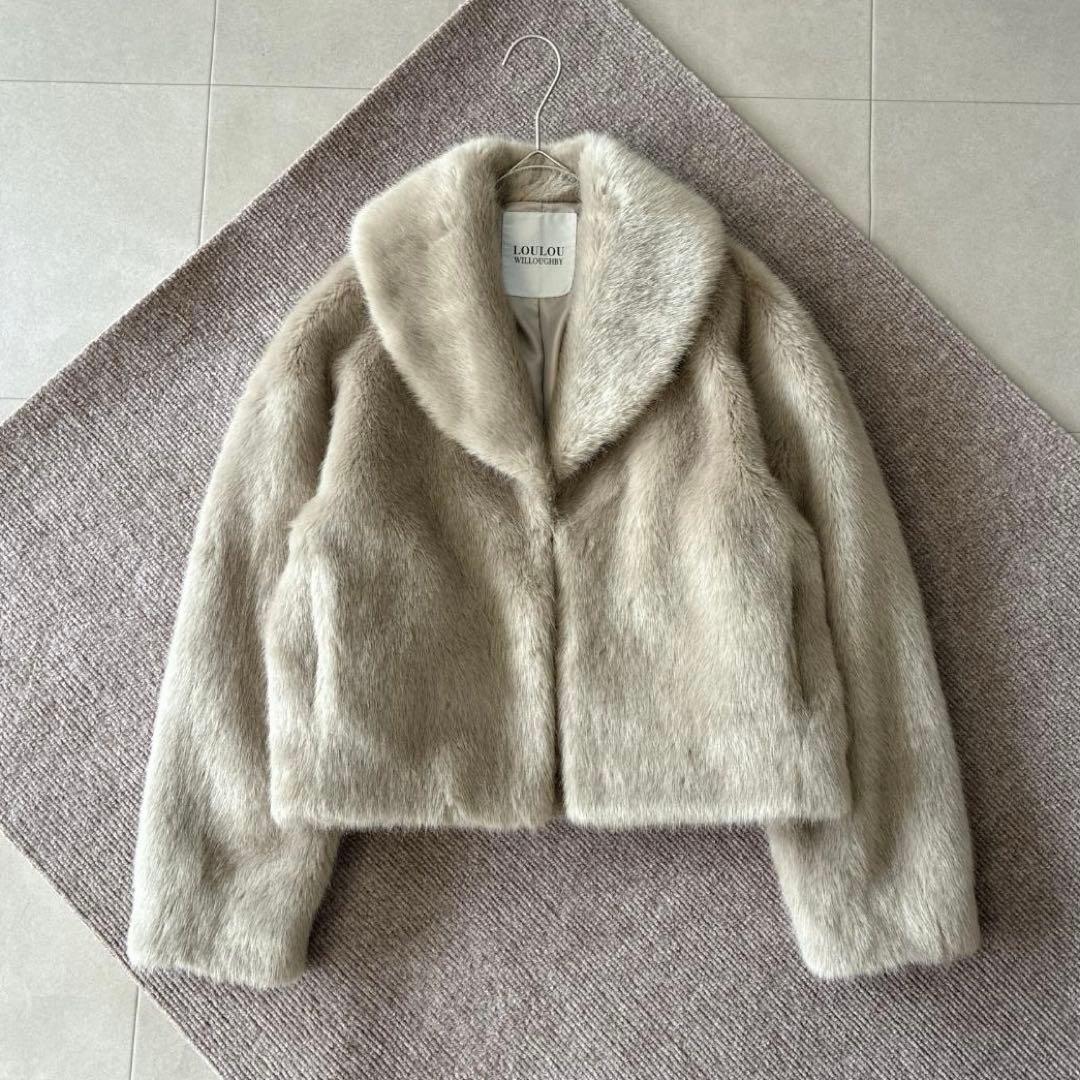 美品 近年 ルルウィルビー♡エコファー コート ジャケット ショールカラー 2