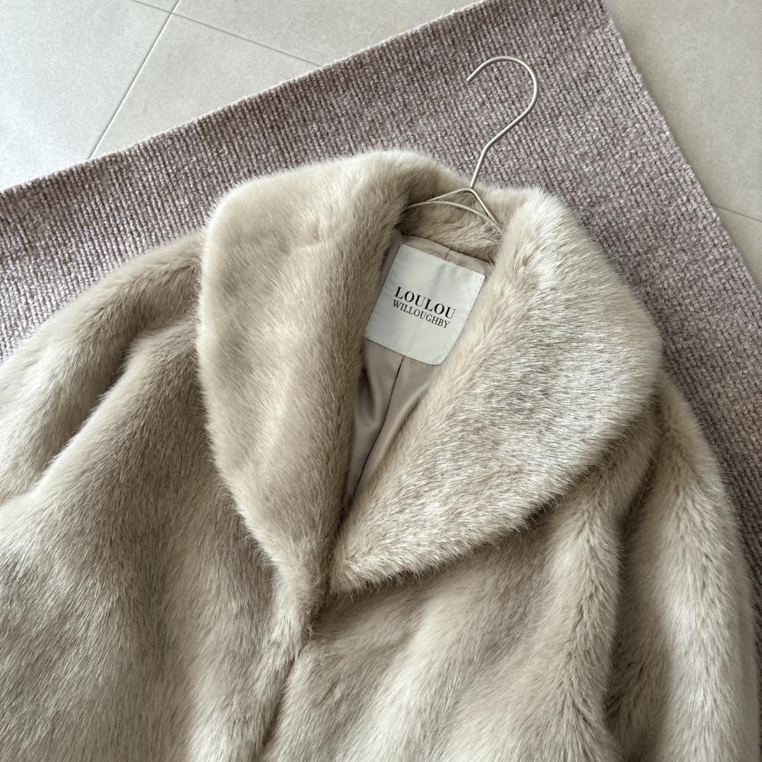 美品 近年 ルルウィルビー♡エコファー コート ジャケット ショールカラー 2