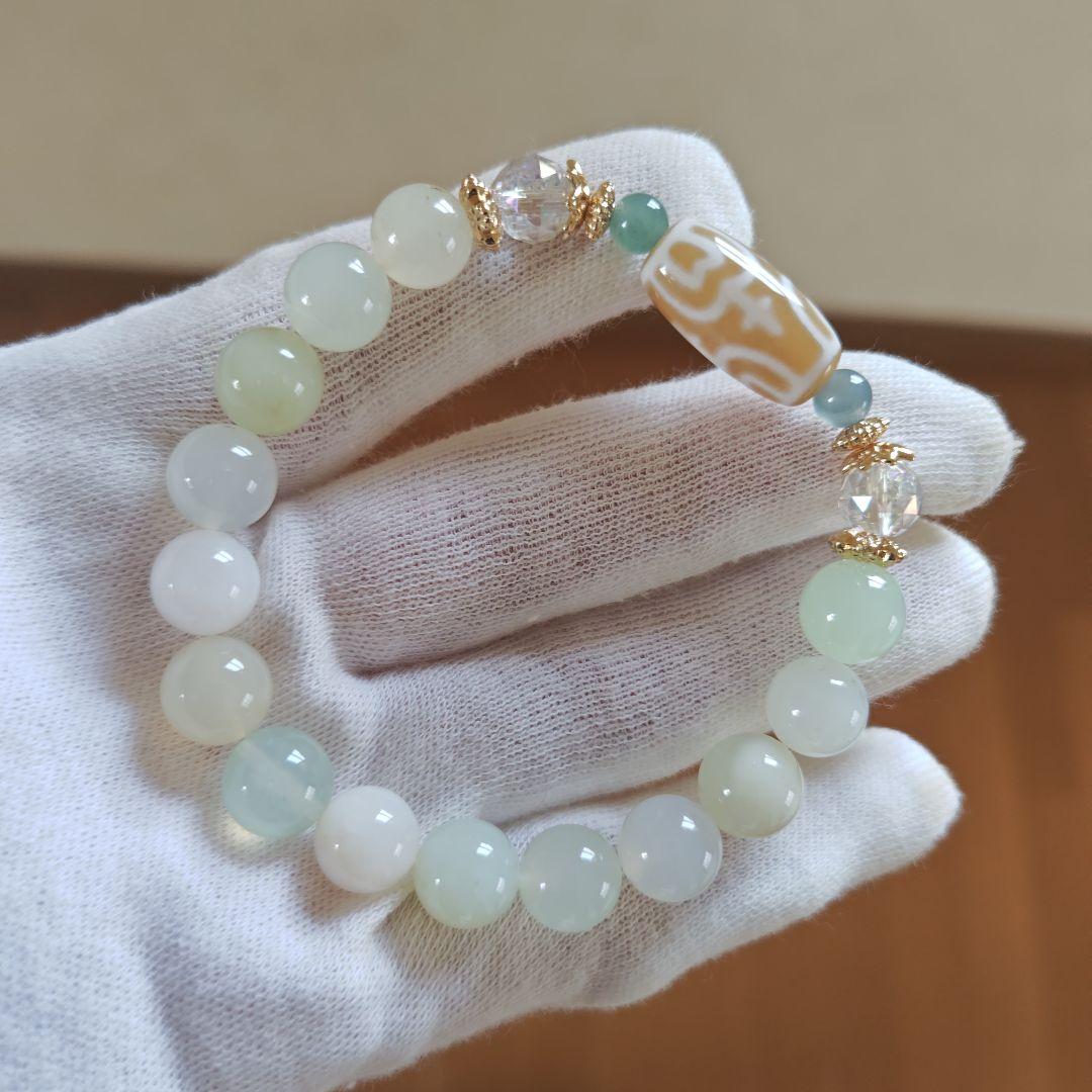 新作♡カフェオレ♡レア蓮花宝瓶天珠、グリーンオパール、グアテマラ産翡翠