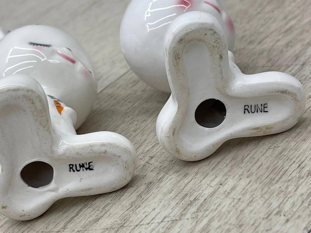 昭和レトロ 内藤ルネ うさぎ フォークスタンド 陶器製 2点 RUNE