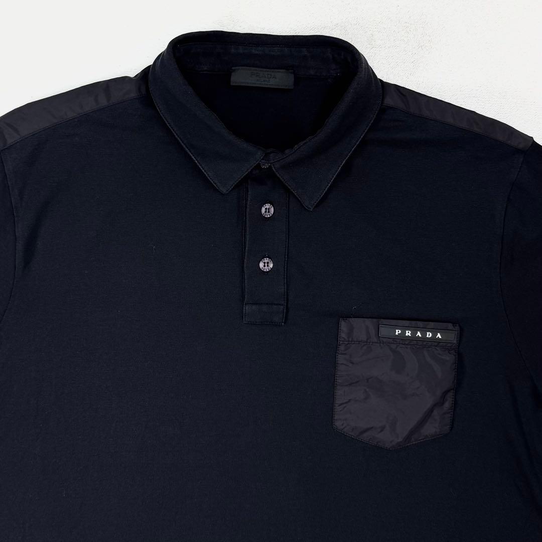 PRADA プラダ 胸ポケ ロゴ ポロシャツ XXL ブラック