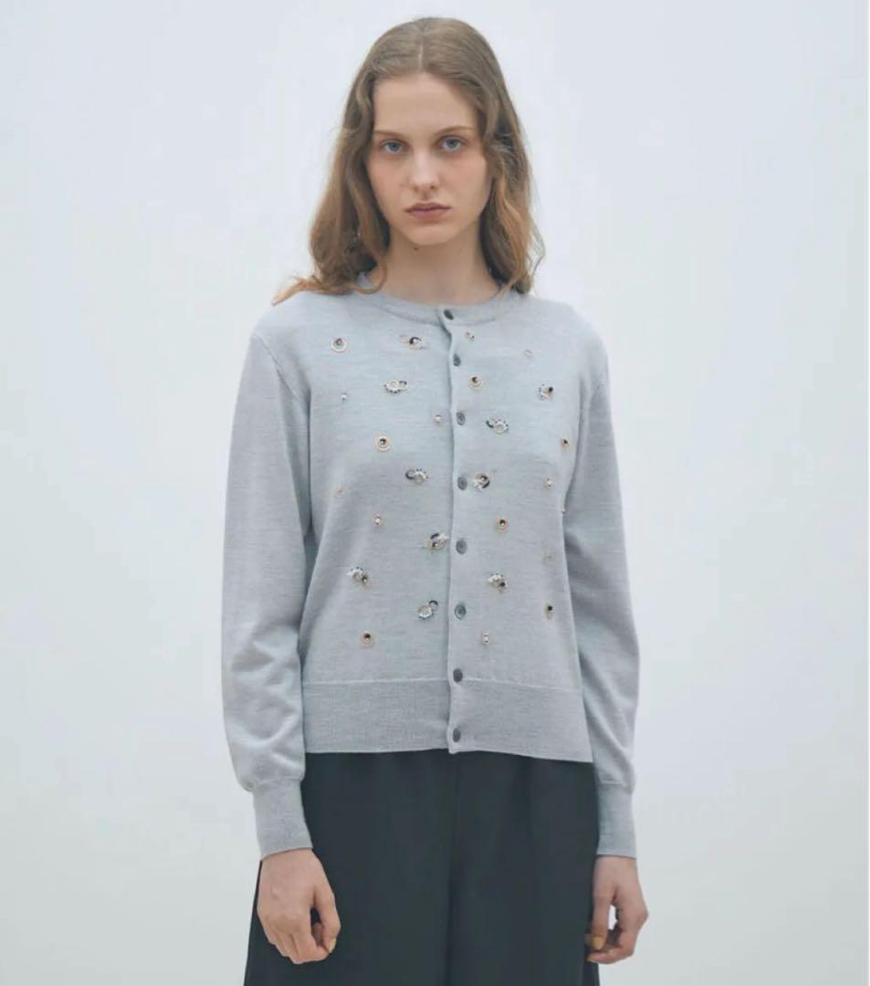 【MACPHEE】ウールビジュー クルーネックカーディガン