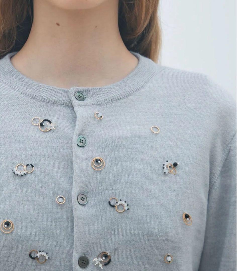 【MACPHEE】ウールビジュー クルーネックカーディガン