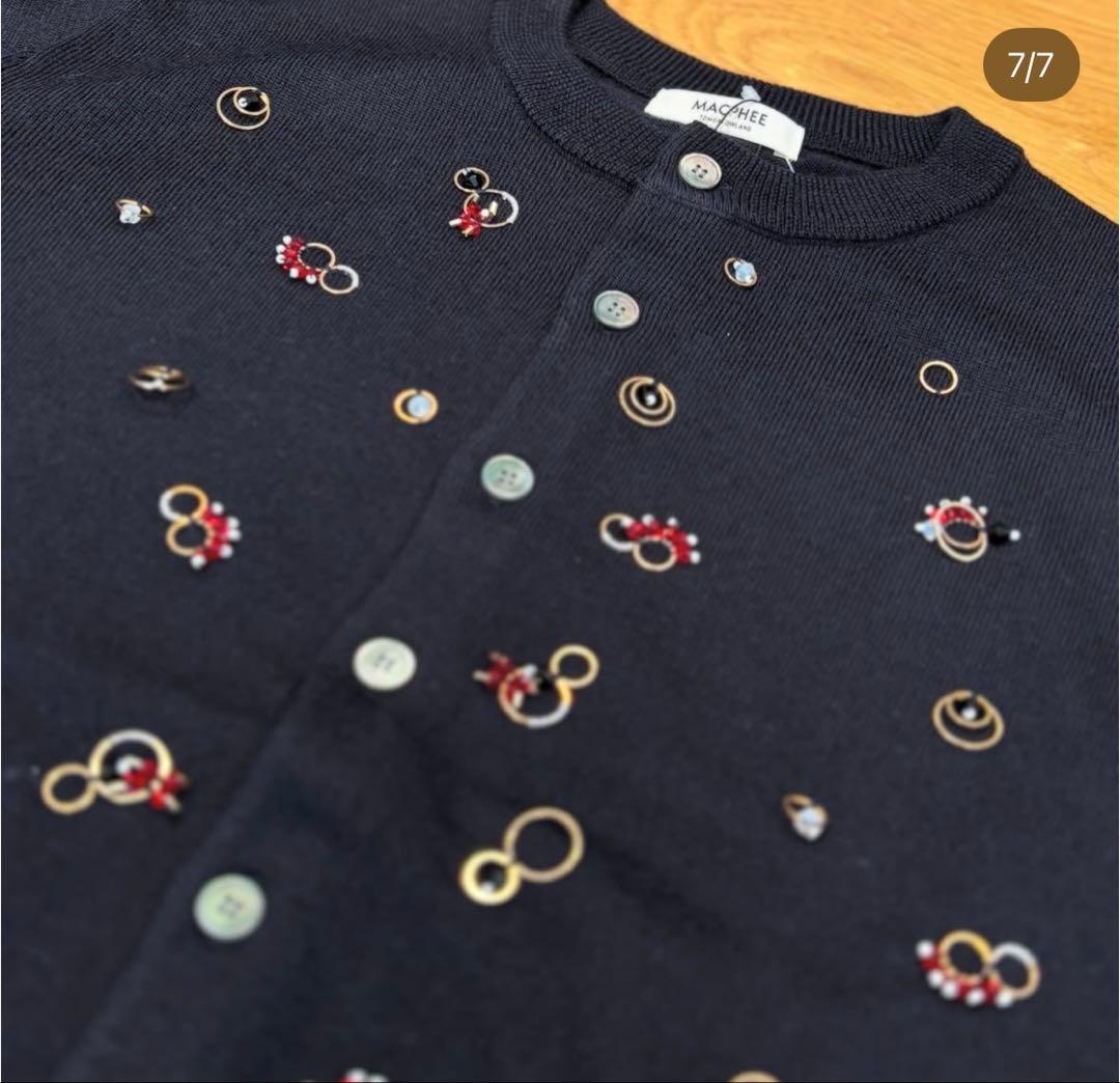 【MACPHEE】ウールビジュー クルーネックカーディガン