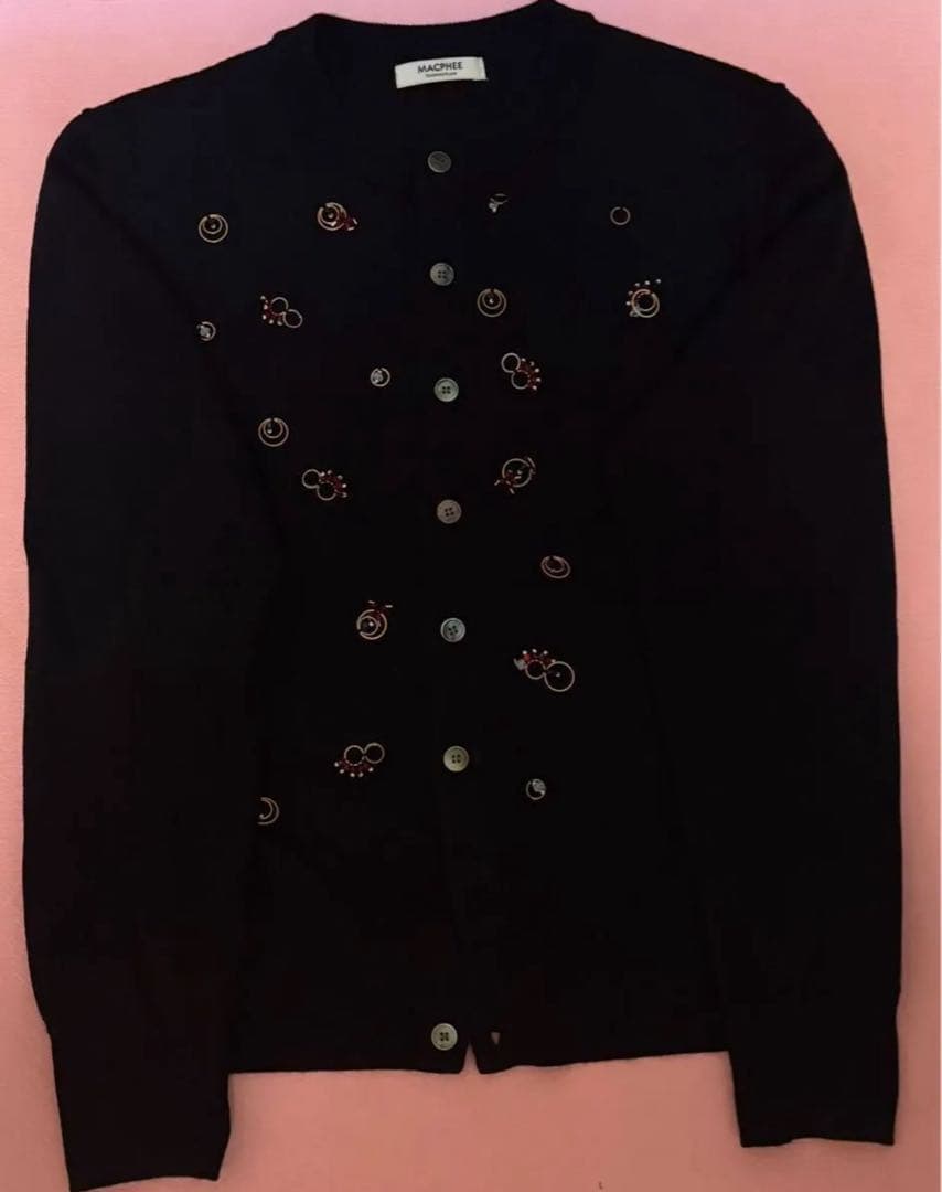 【MACPHEE】ウールビジュー クルーネックカーディガン