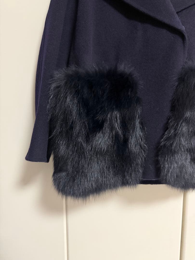 u-big石井毛皮ウールダブルフェイスショールカラー FOXポケットコート