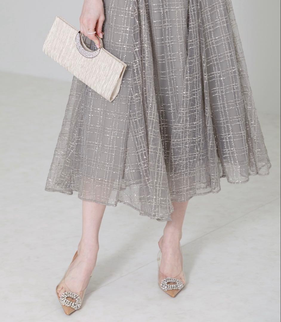 LEJA チェックスパンコールリボンワンピースドレス結婚式パーティー二次会成人式