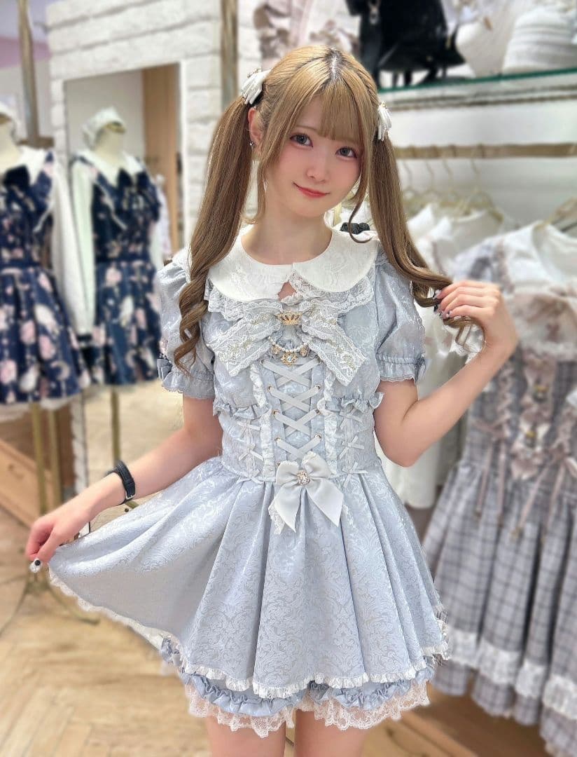 LIZLISA ジャガードフリルセットアップブルー