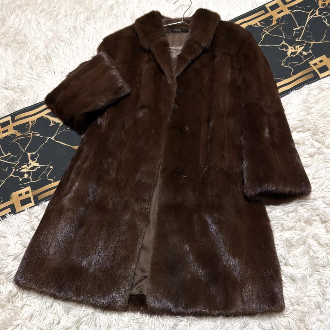 総丈90 EMBA ロングコート ブラウン ミンク セミロング