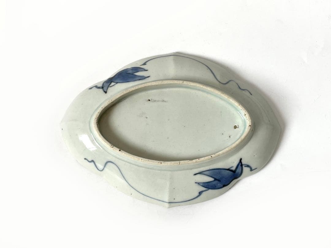 骨董　アンティーク　色絵古九谷　古伊万里　染付　赤絵　海老文様　変形皿　木瓜皿