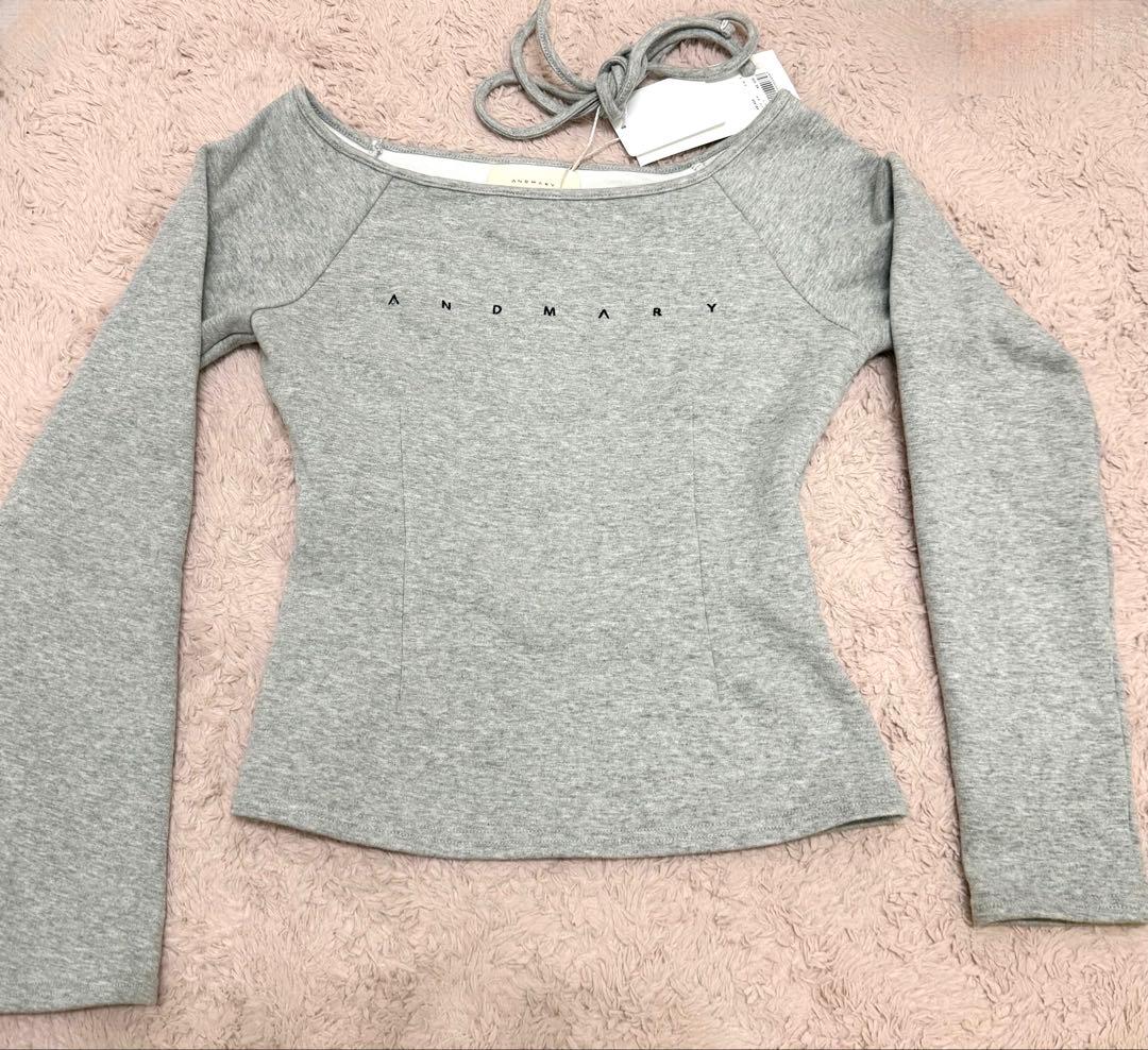 トップス andmary Mary logo choker tops gray