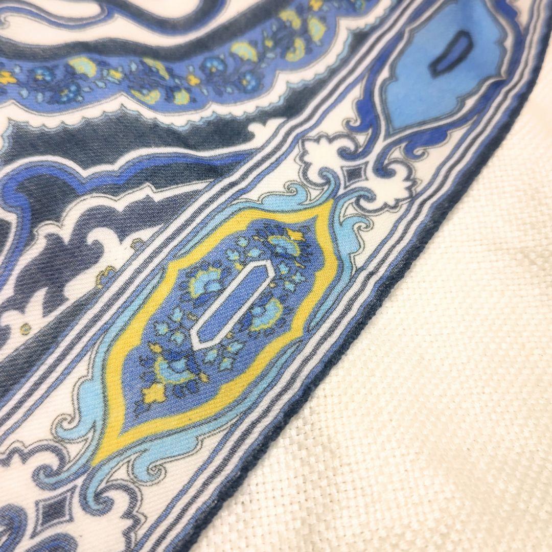 エトロETROカシミヤ100%ペイズリー柄フリンジストールマフラーブルーホワイト