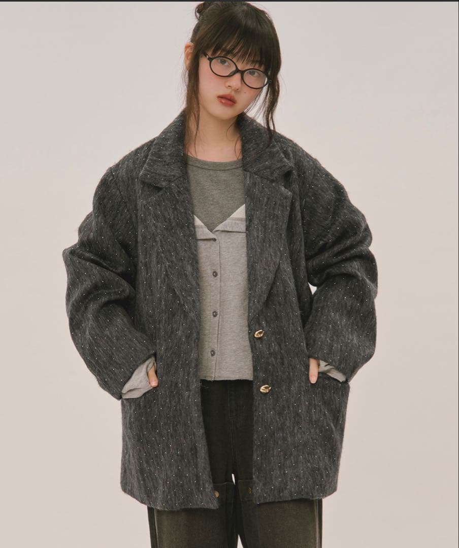 loin nuit ロワンニュイ シャギーコート ダークグレー