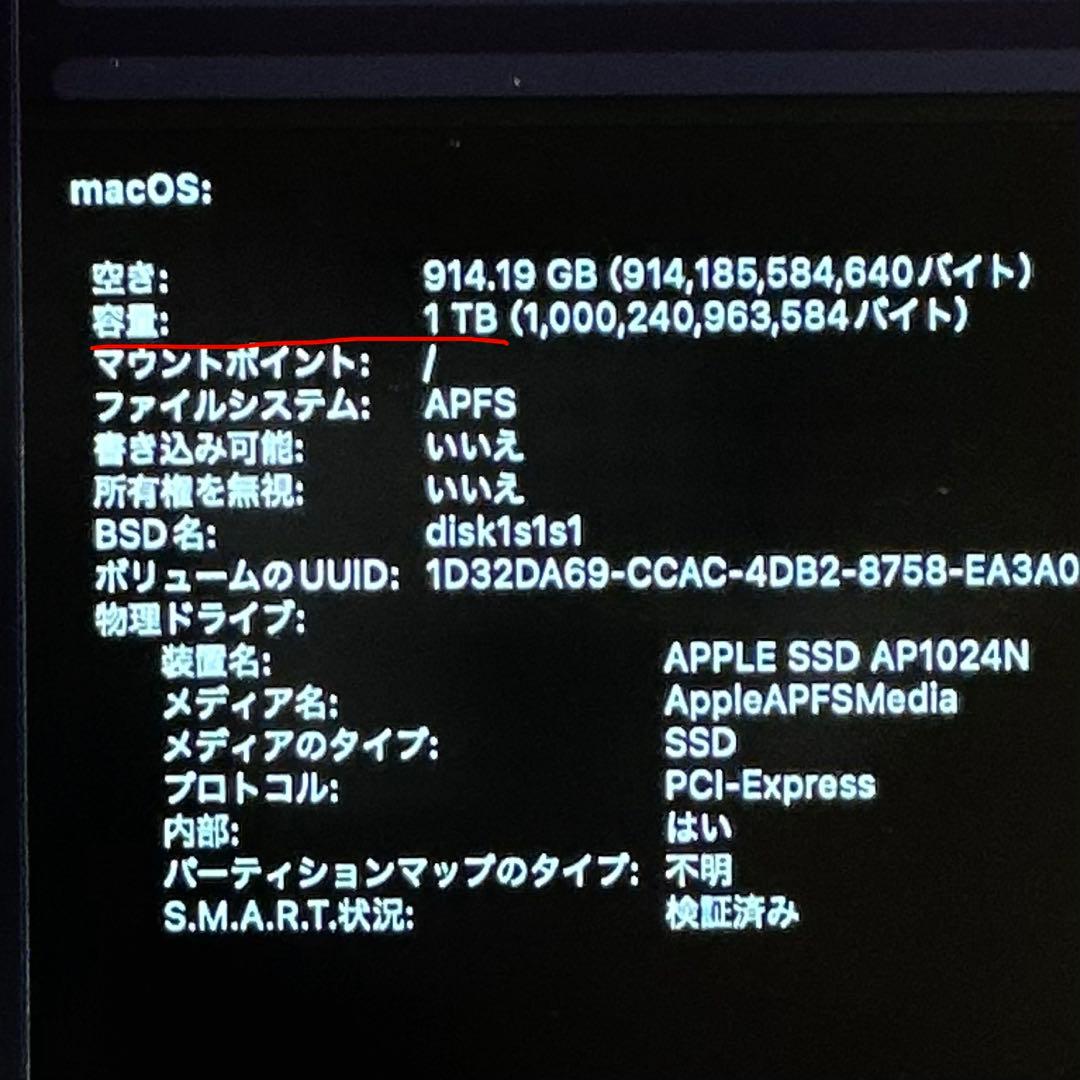 MacBook Pro 13.3/2.0GHz/32GB/1TB 電池100%