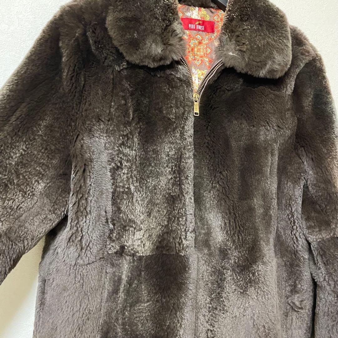 美品 ピンクハウス ファーコート レッキスファー ラビット 裏地総柄 ブラック