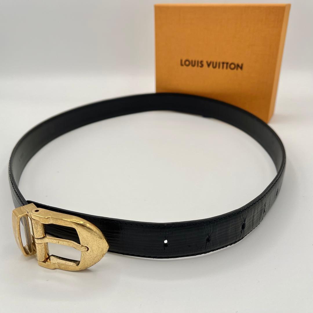 ルイヴィトン サンチュール レザーべルト ゴールドバックル　ブラック　110