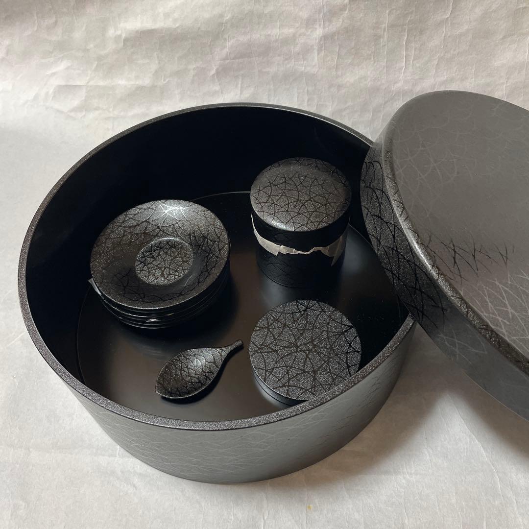 高級津軽塗り紋紗塗　木製茶櫃セット　ススキ模様