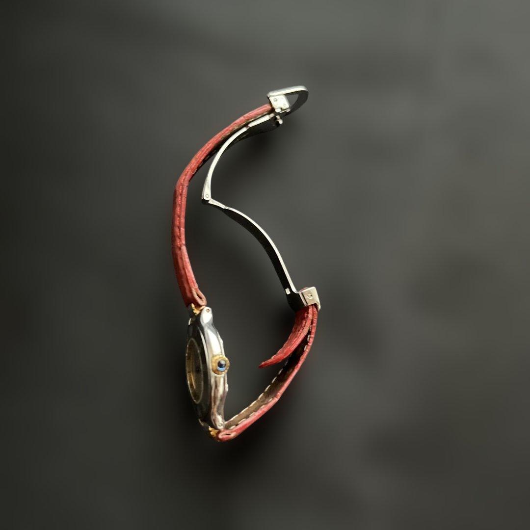 カルティエレディース時計 赤 レザー/電池交換済み