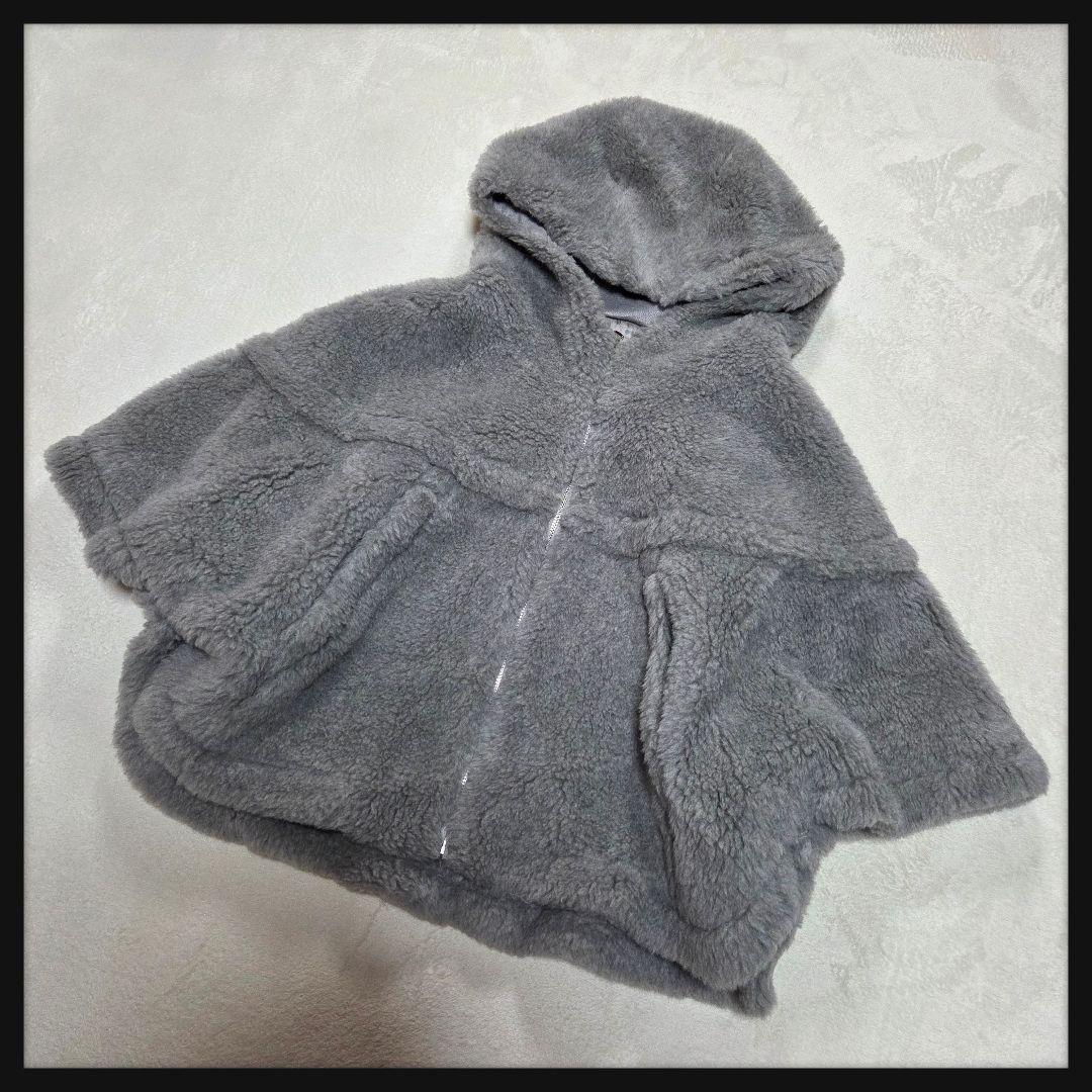 [美品]ボアポンチョ テディベア アルパカ混 シルク混 フード付き グレー