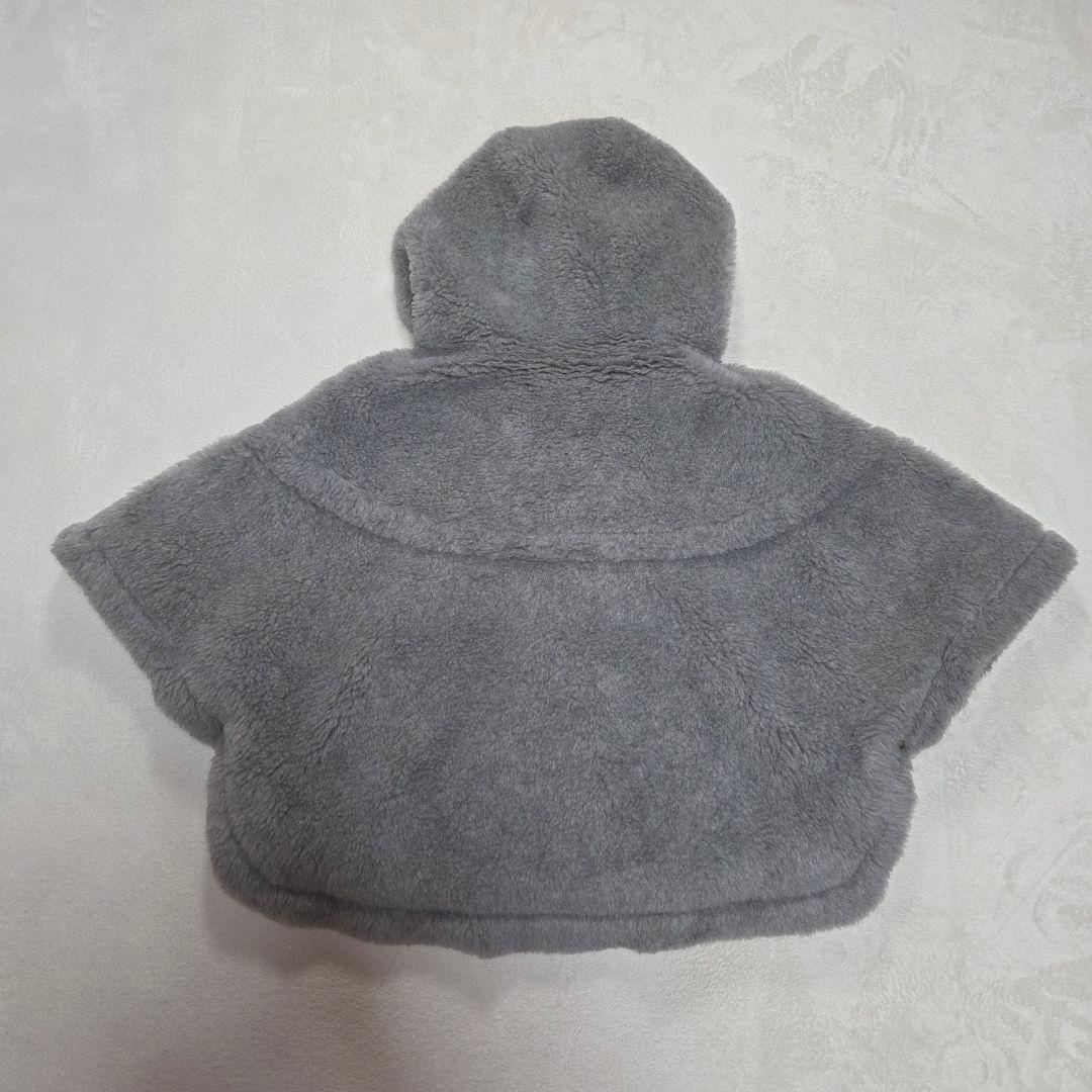[美品]ボアポンチョ テディベア アルパカ混 シルク混 フード付き グレー
