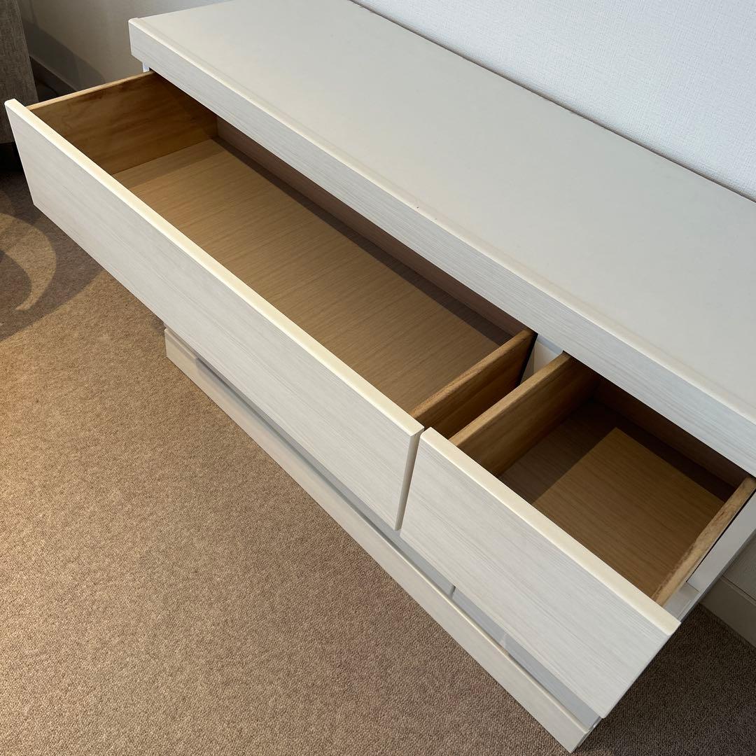 ホワイト 木製 ローチェスト 3段　6引き出し