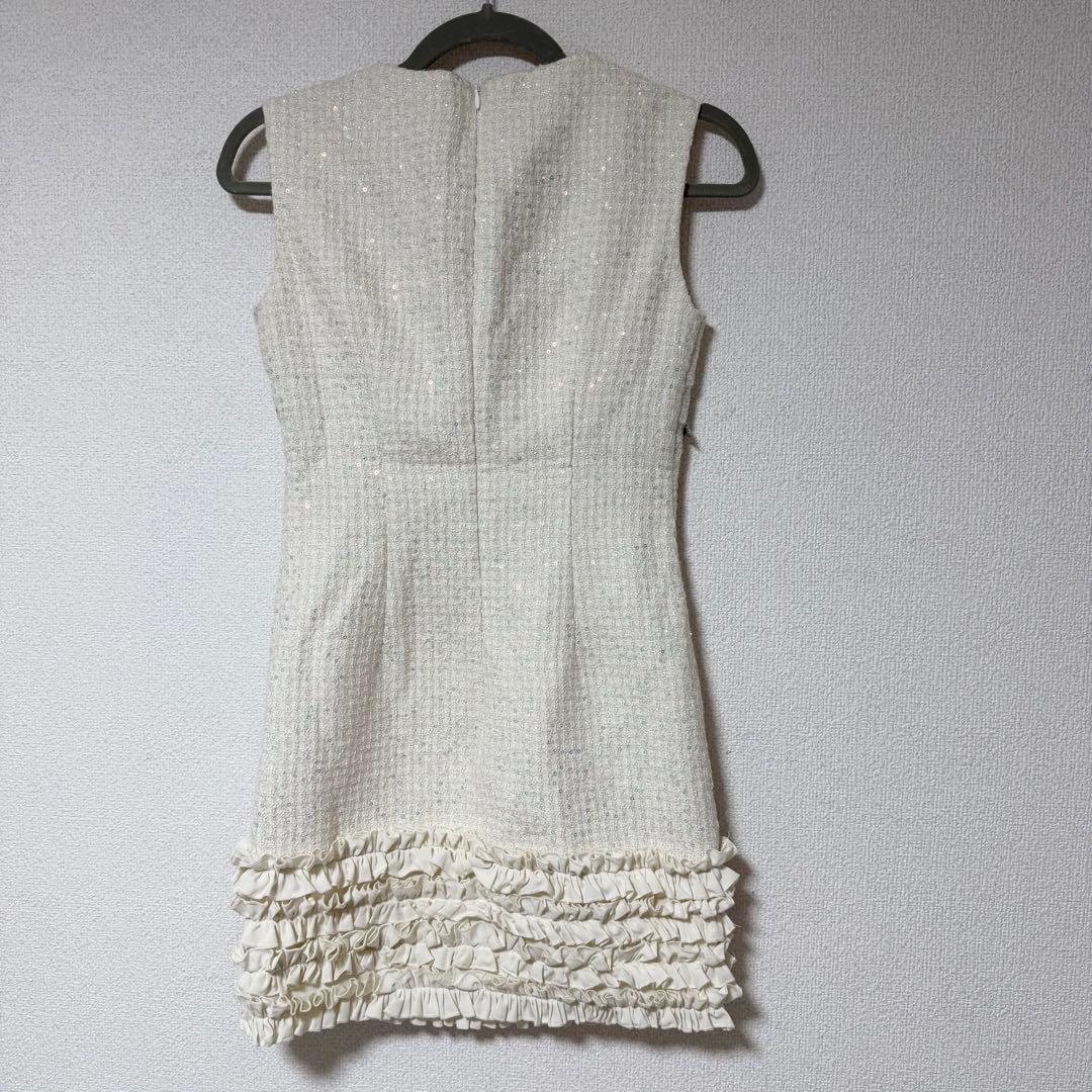 ジュエルズ　ホワイト フリル付きノースリーブドレス Sサイズ