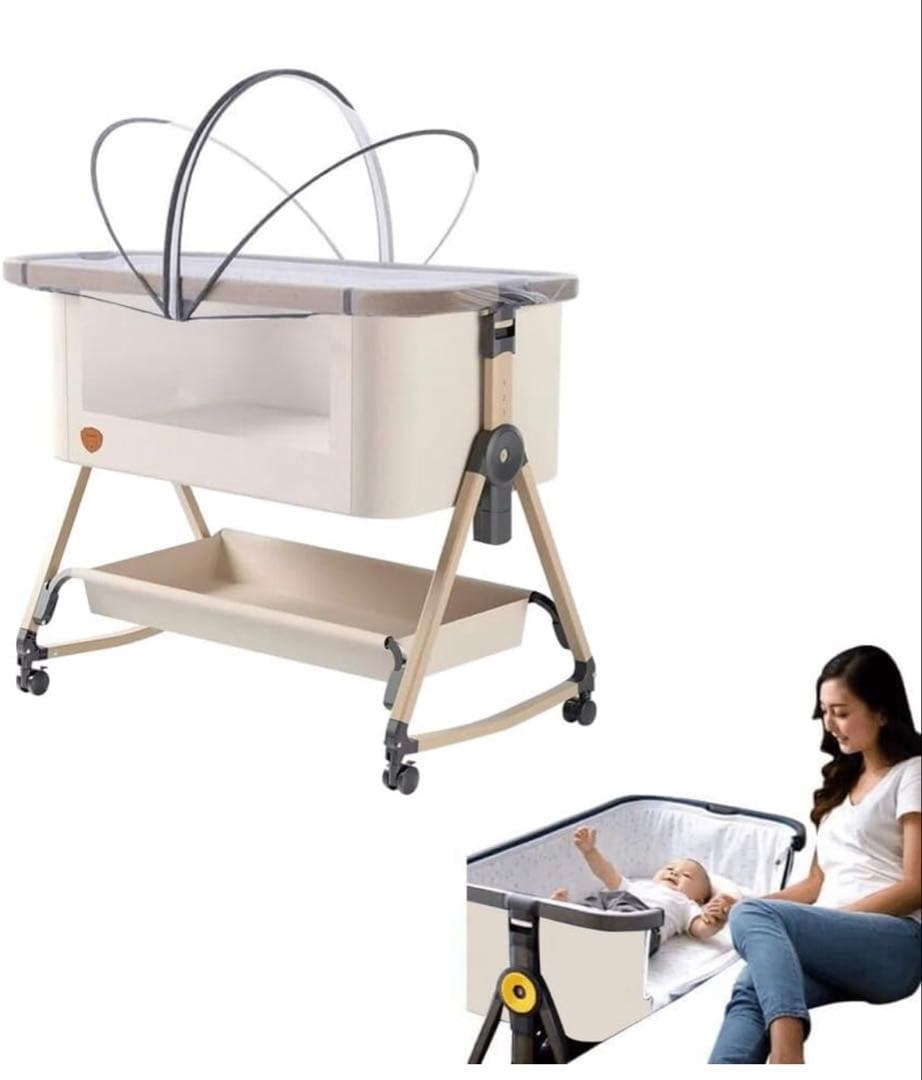 【美品・送料無料】HZDMJコンパクトベビーベッド ベージュ 専用袋付き